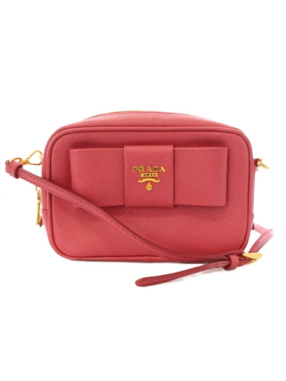 Prada Saffiano Fiocco Ribbon Mini Shoulder Bag Posiette Leather Pink